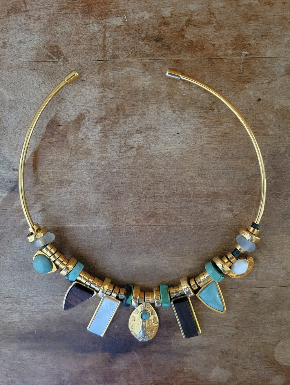 LIZZIE FORTUNATO  Statement Azure Seas Choker Necklace Gold Plate